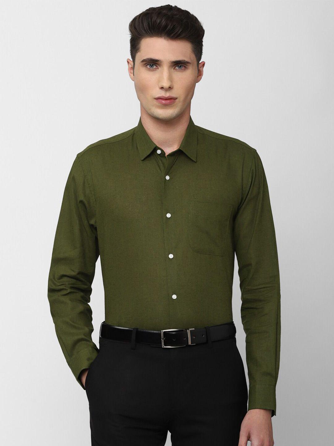 peter england men olive green formal shirt