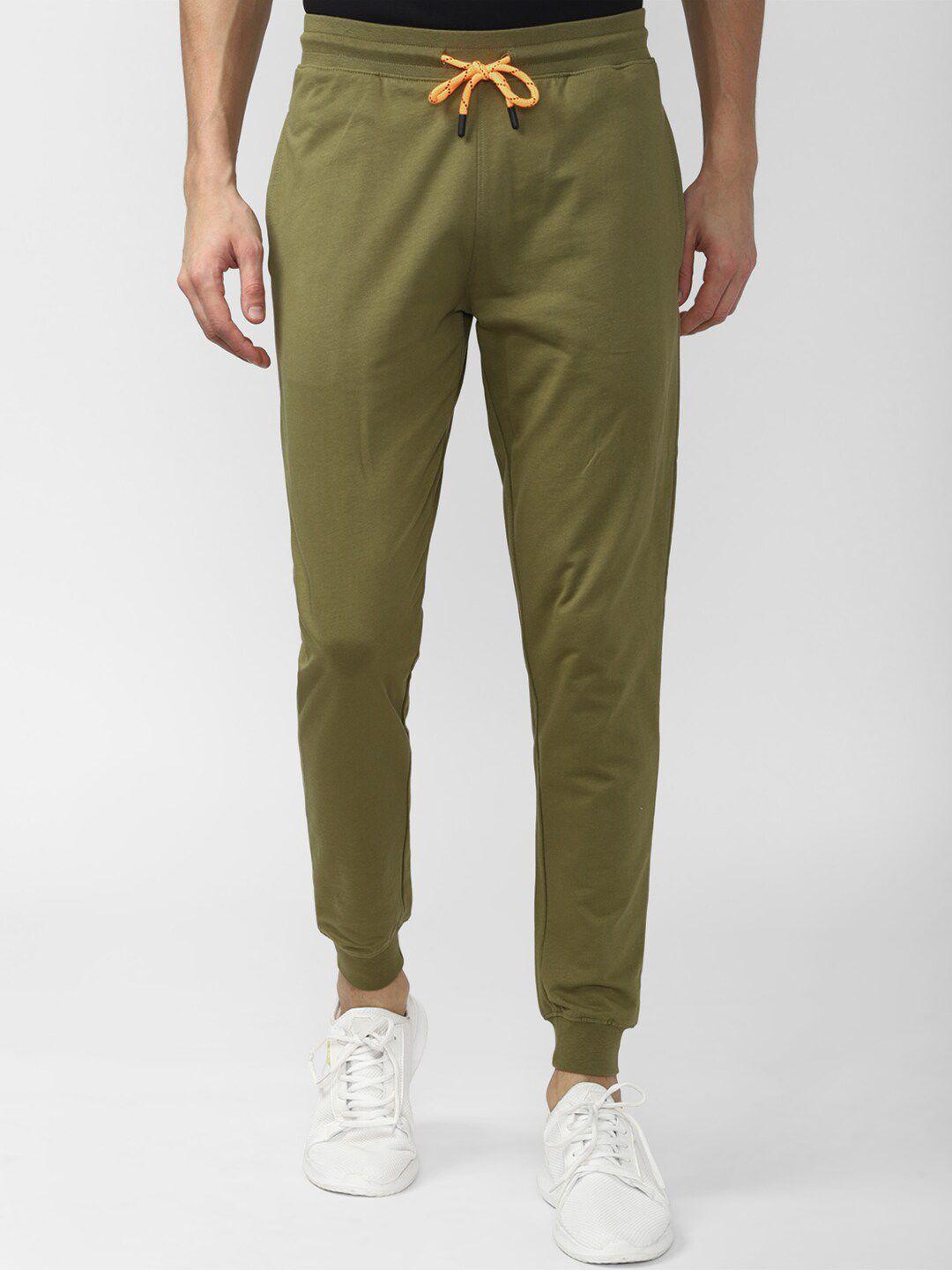 peter england men olive-green solid cotton joggers