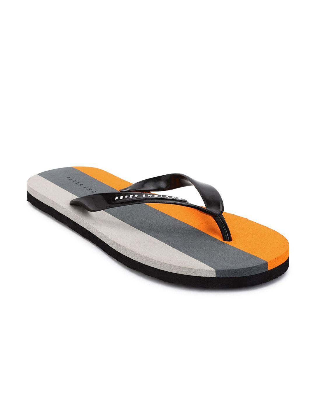 peter england men orange & black striped thong flip flops