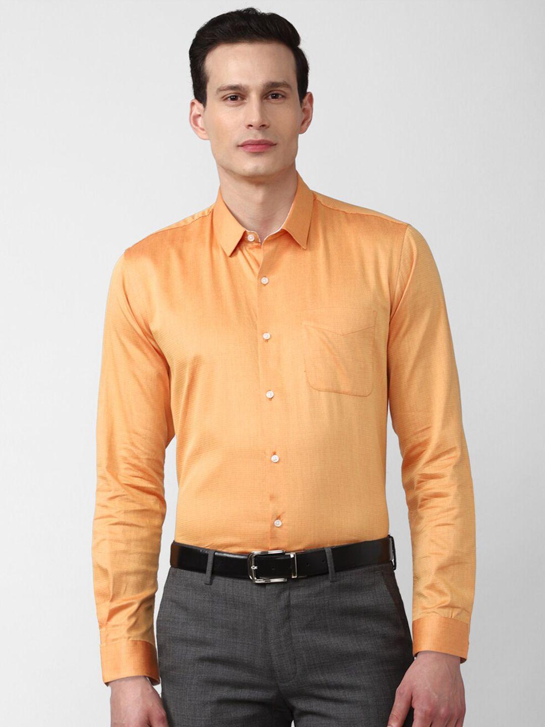 peter england men orange regular fit cotton formal shirt
