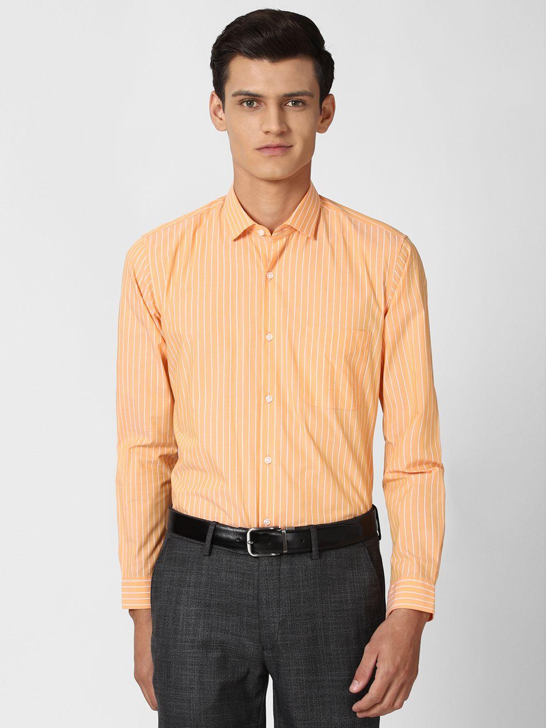 peter england men orange striped formal shirt
