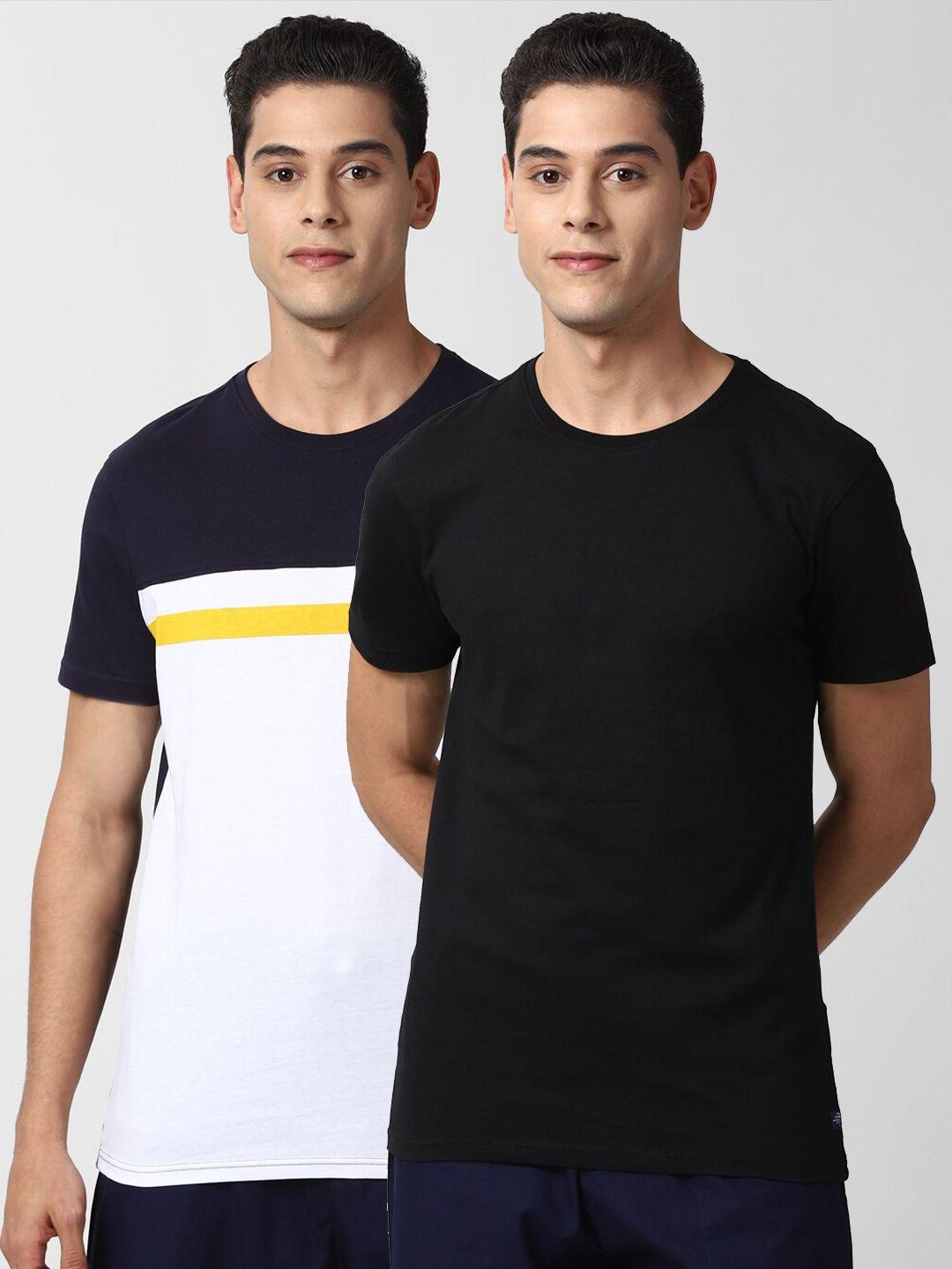 peter england men pack of 2 black & white pure cotton t-shirt