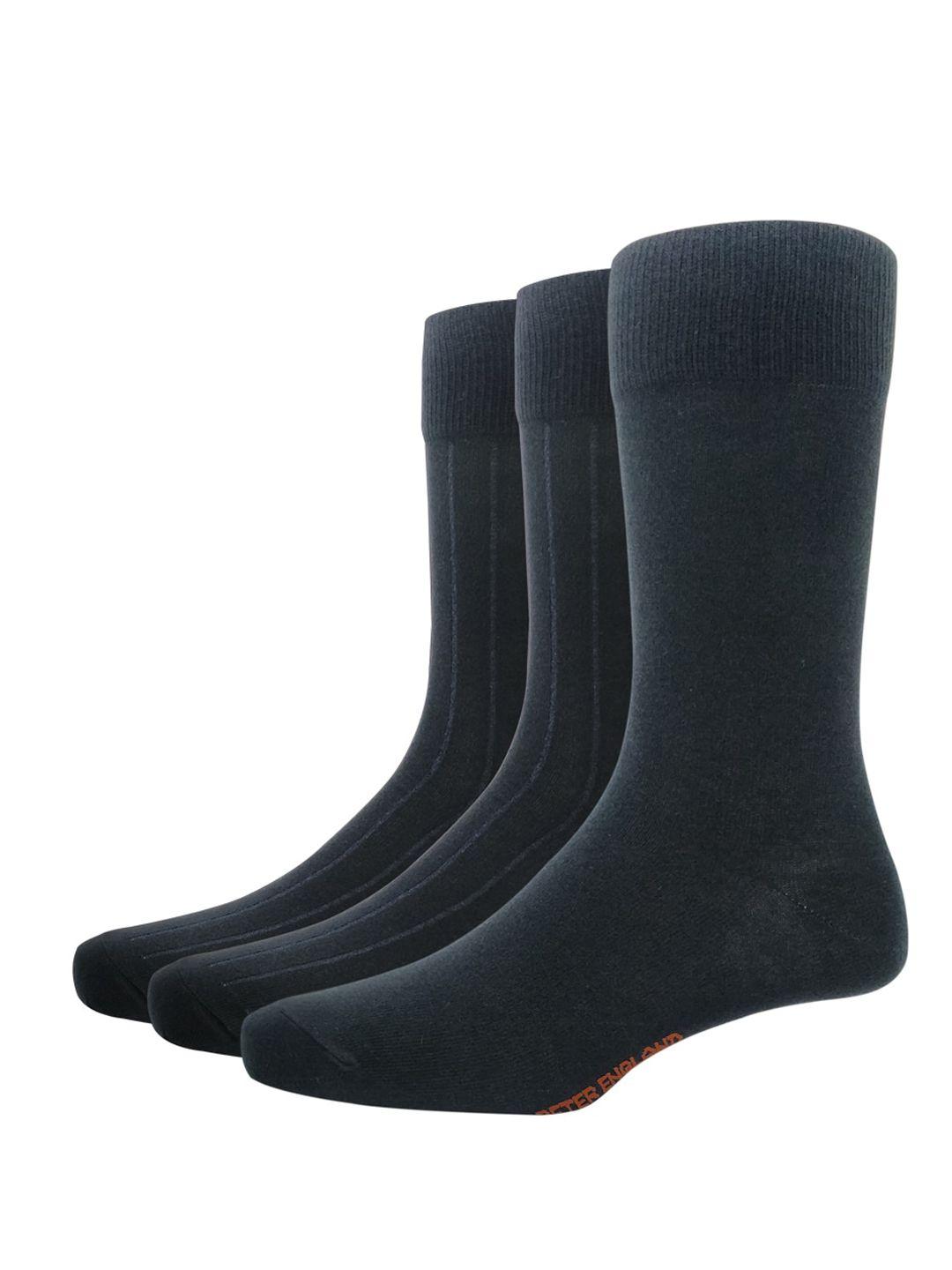peter england men pack of 3 black solid calf-length socks
