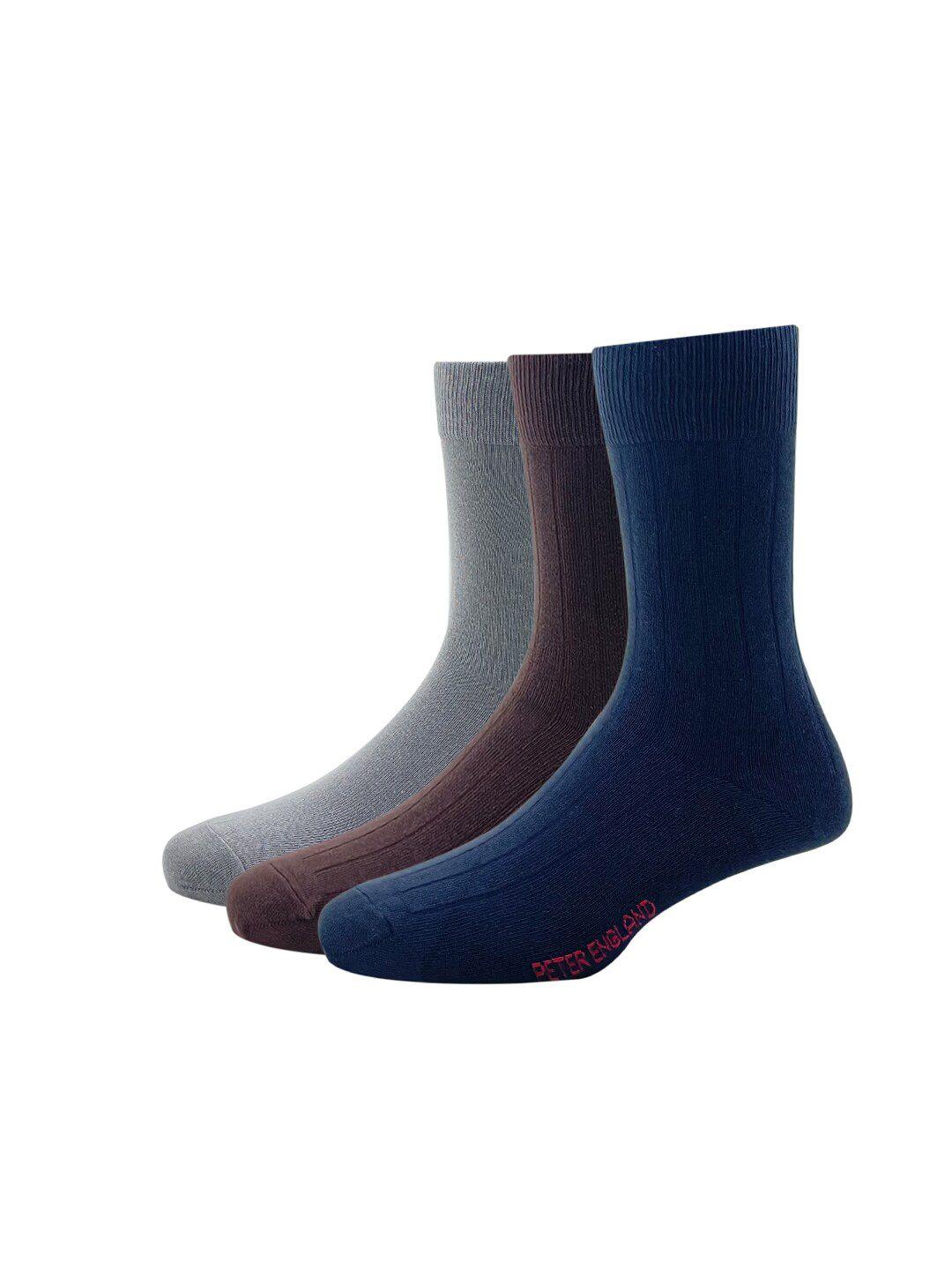 peter england men pack of 3 brown & grey calf length socks