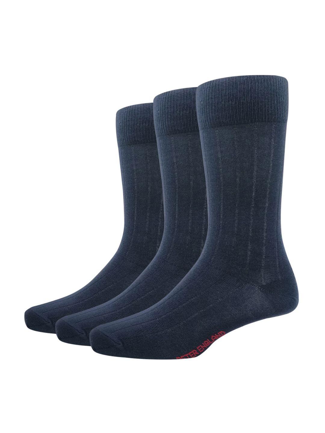 peter england men pack of 3 navy blue striped calf-length socks