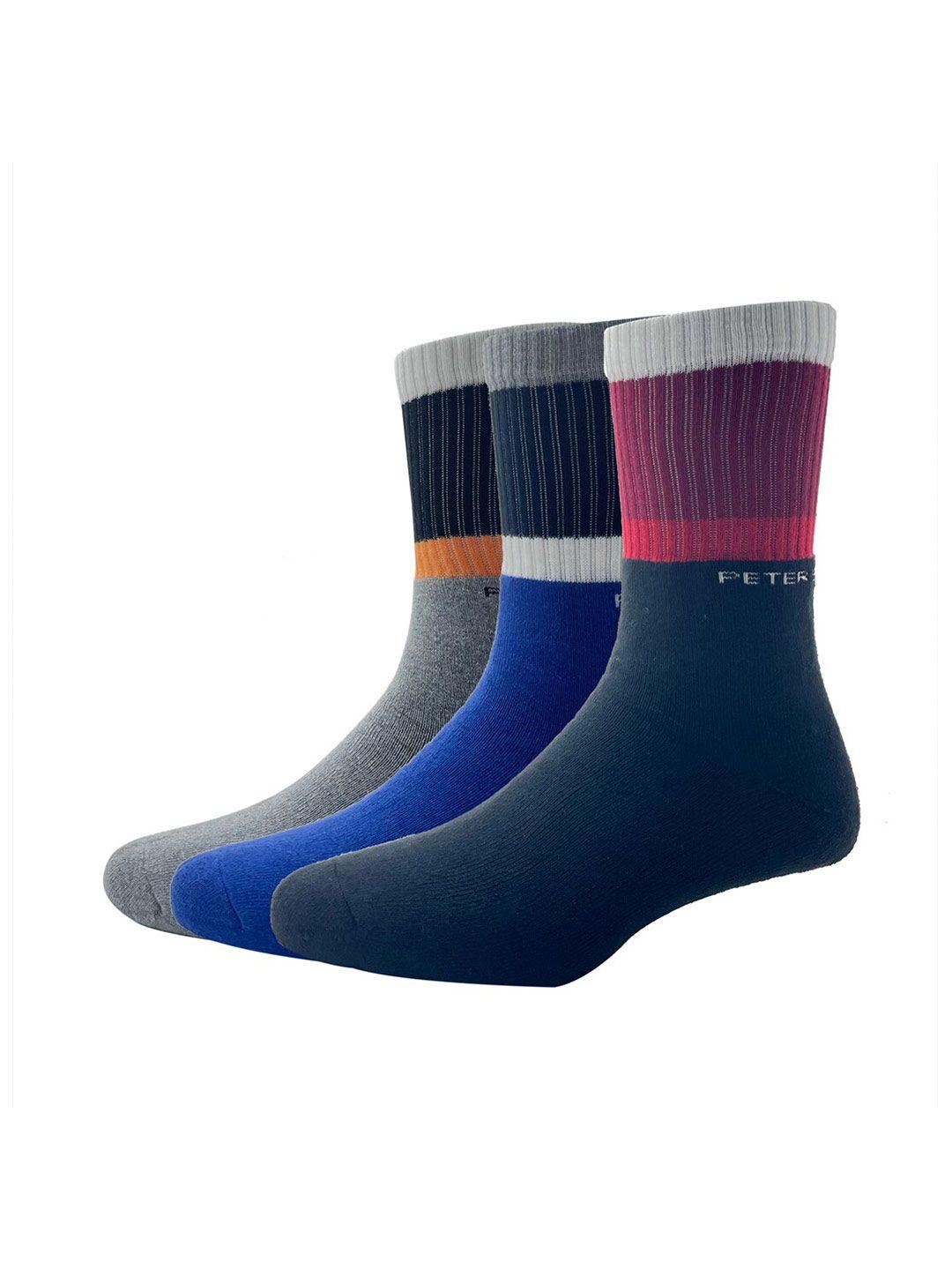 peter england men pack of 3 patterned calf-length socks