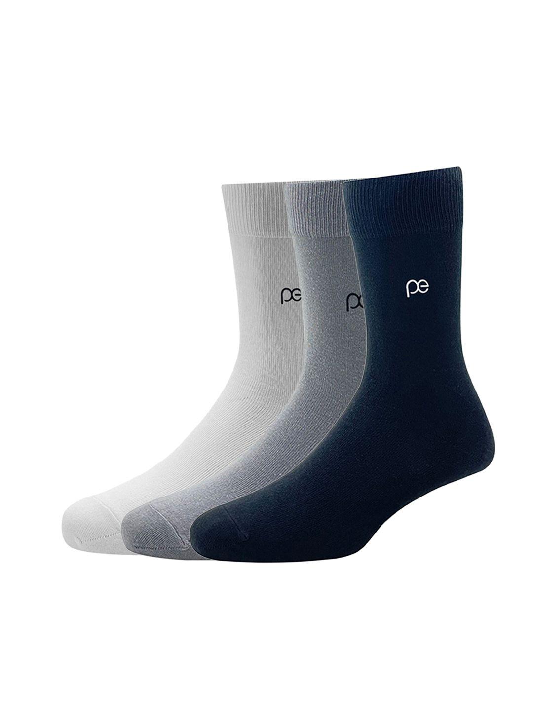 peter england men pack of 3 white & grey calf length socks