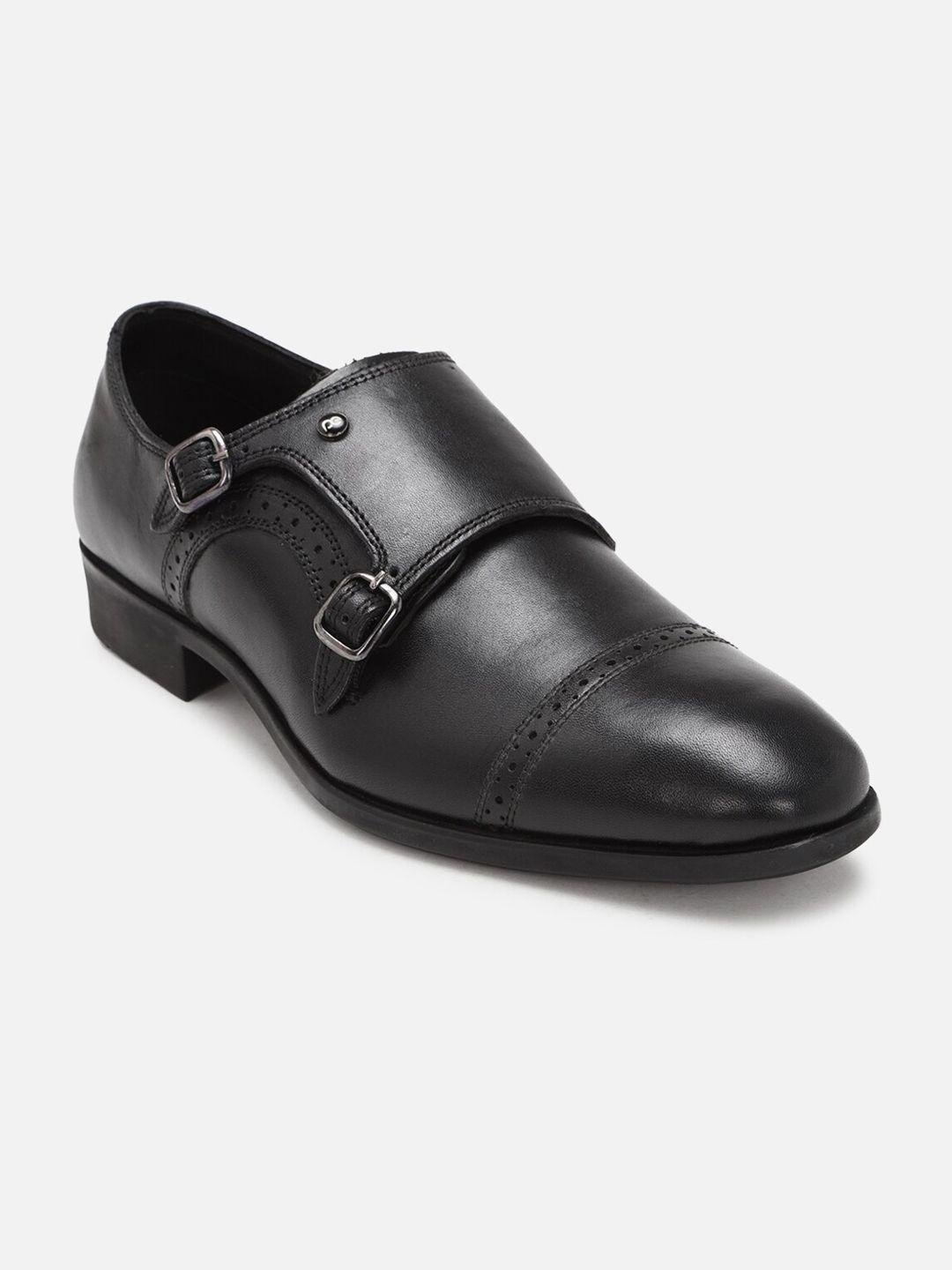 peter england men perforated leather formal monk shoes