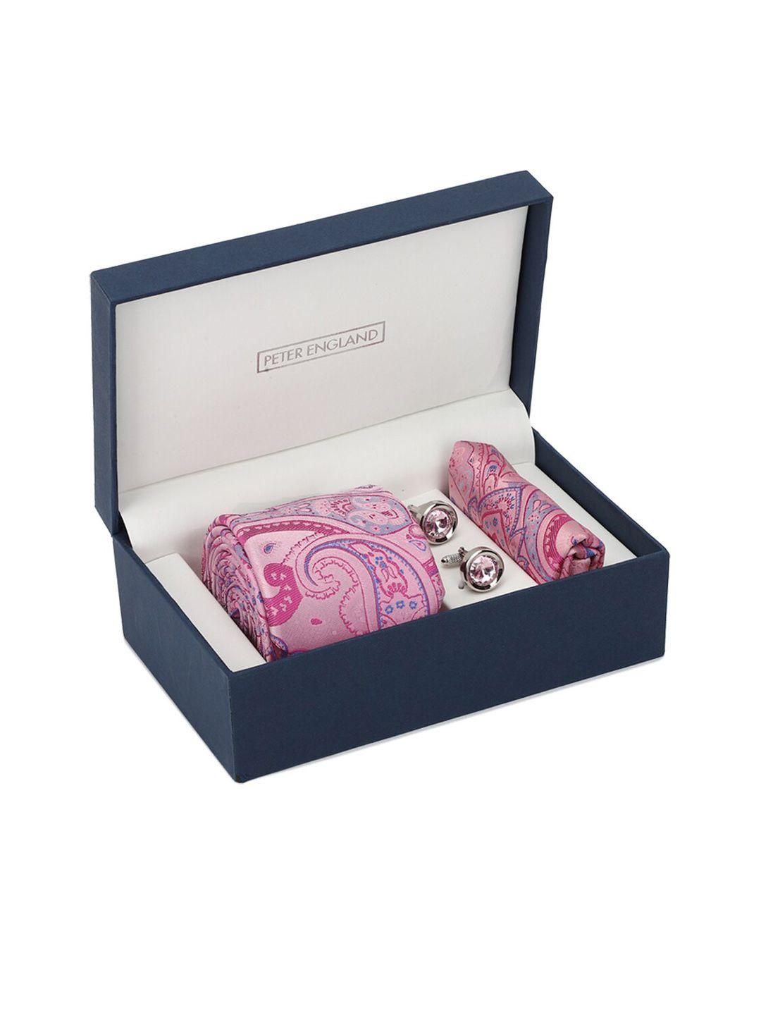 peter england men pink & silver-toned accessory gift set