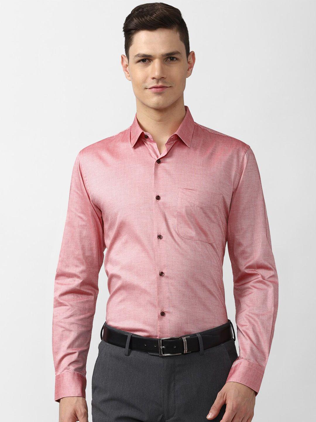 peter england men pink solid slim fit pure cotton formal shirt