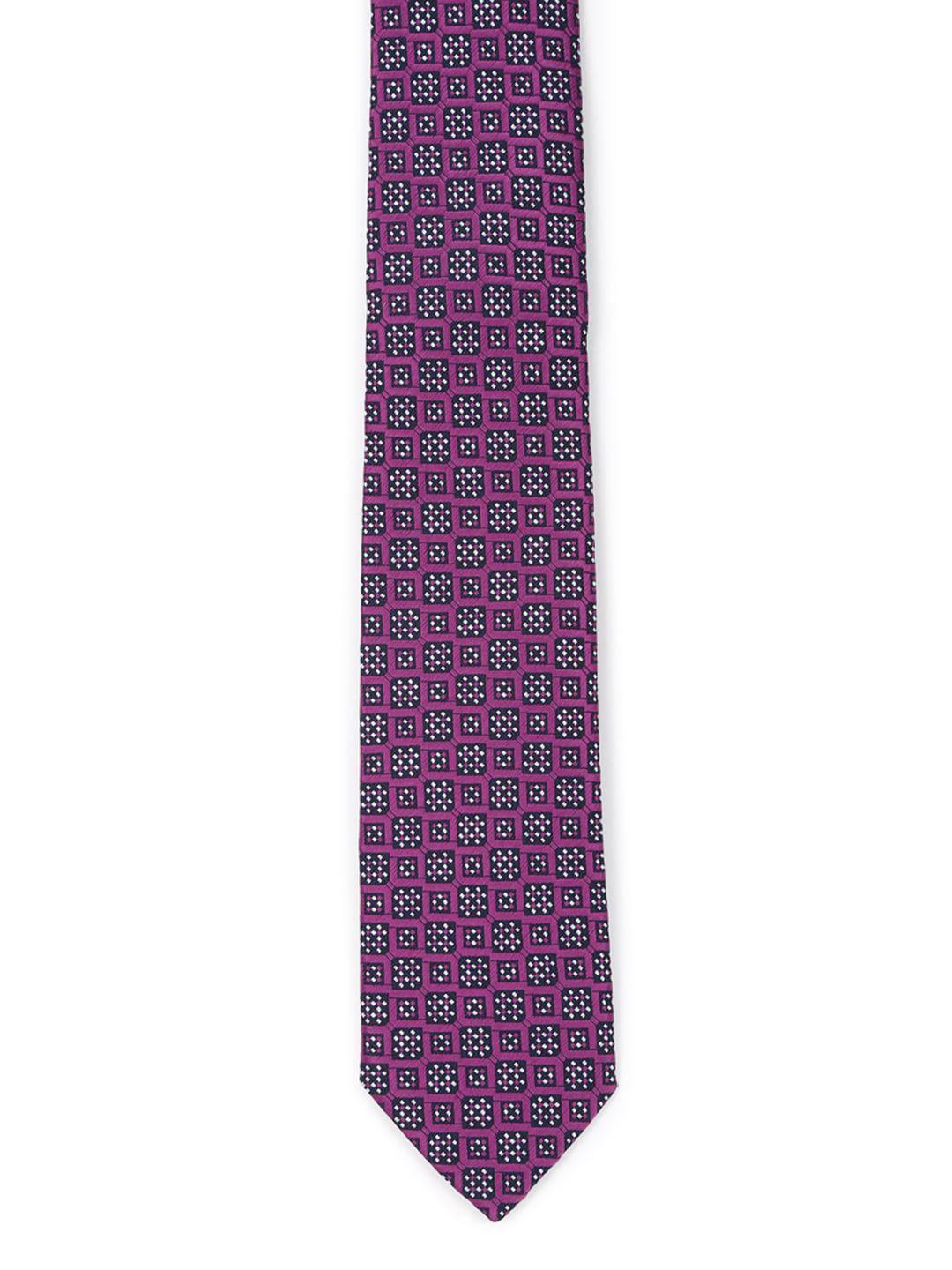 peter england men purple & black woven design broad tie