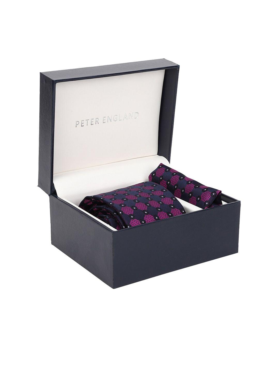 peter england men purple & navy blue woven-design accessory gift set