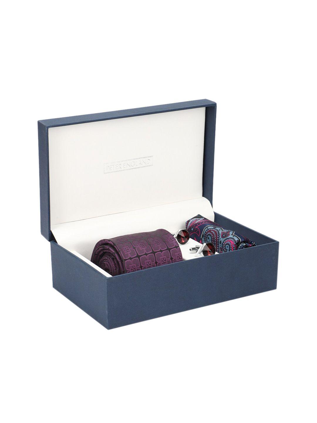 peter england men purple printed accessory gift set