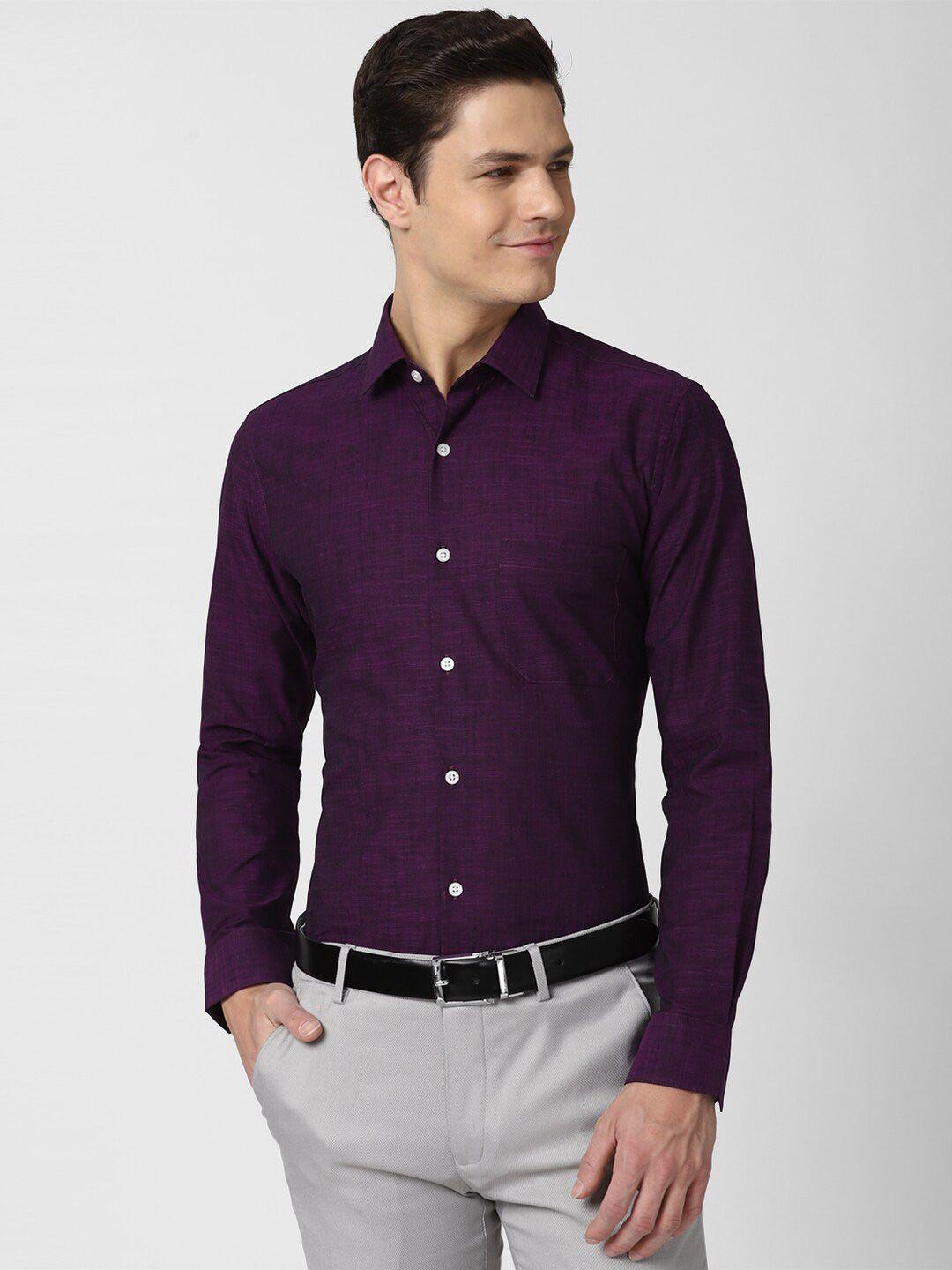peter england men purple slim fit cotton formal shirt