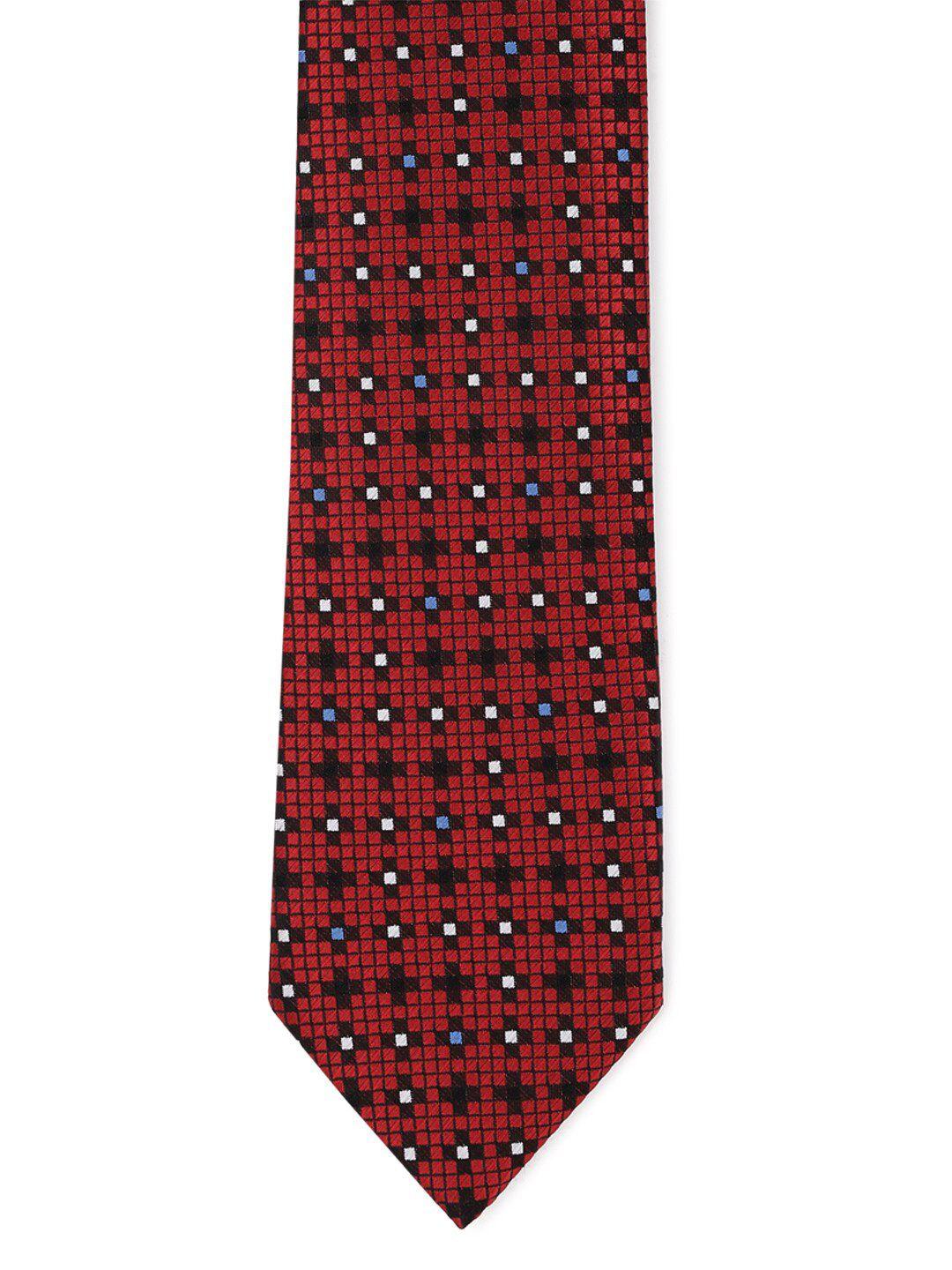 peter england men red & black woven design broad tie