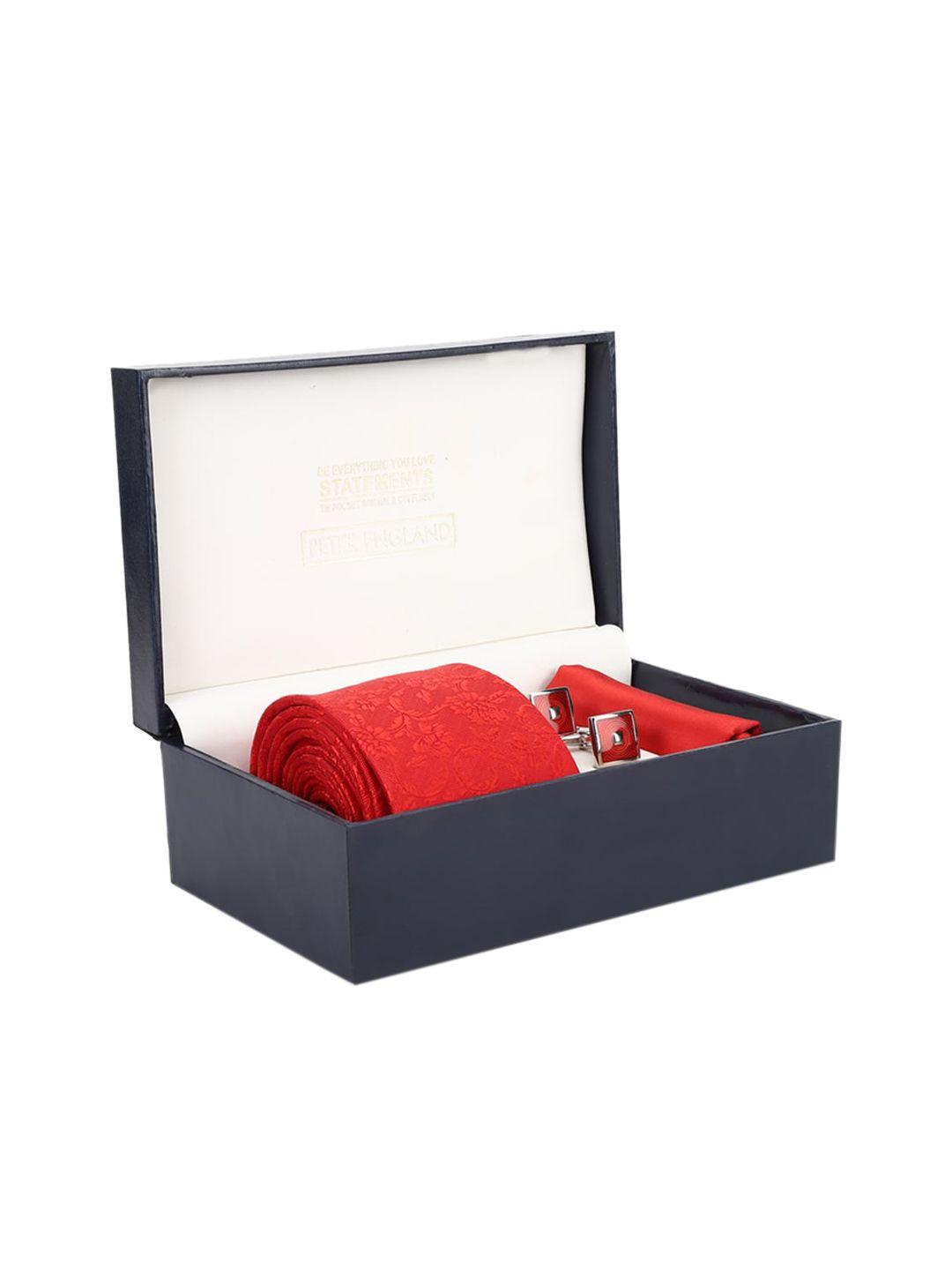 peter england men red & silver-toned accessory gift set