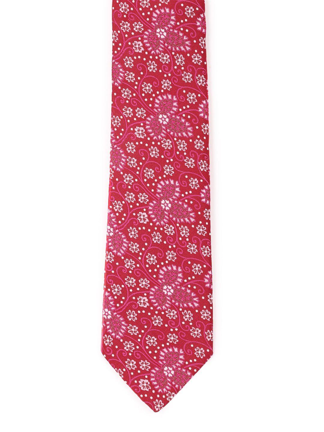 peter england men red & white woven design broad tie
