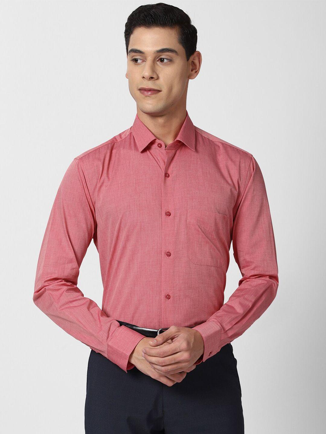 peter england men red pure cotton regular fit formal shirt
