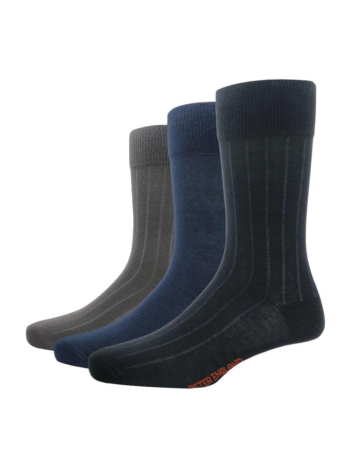 peter england men set of 3 multicoloured patterned calf-length socks