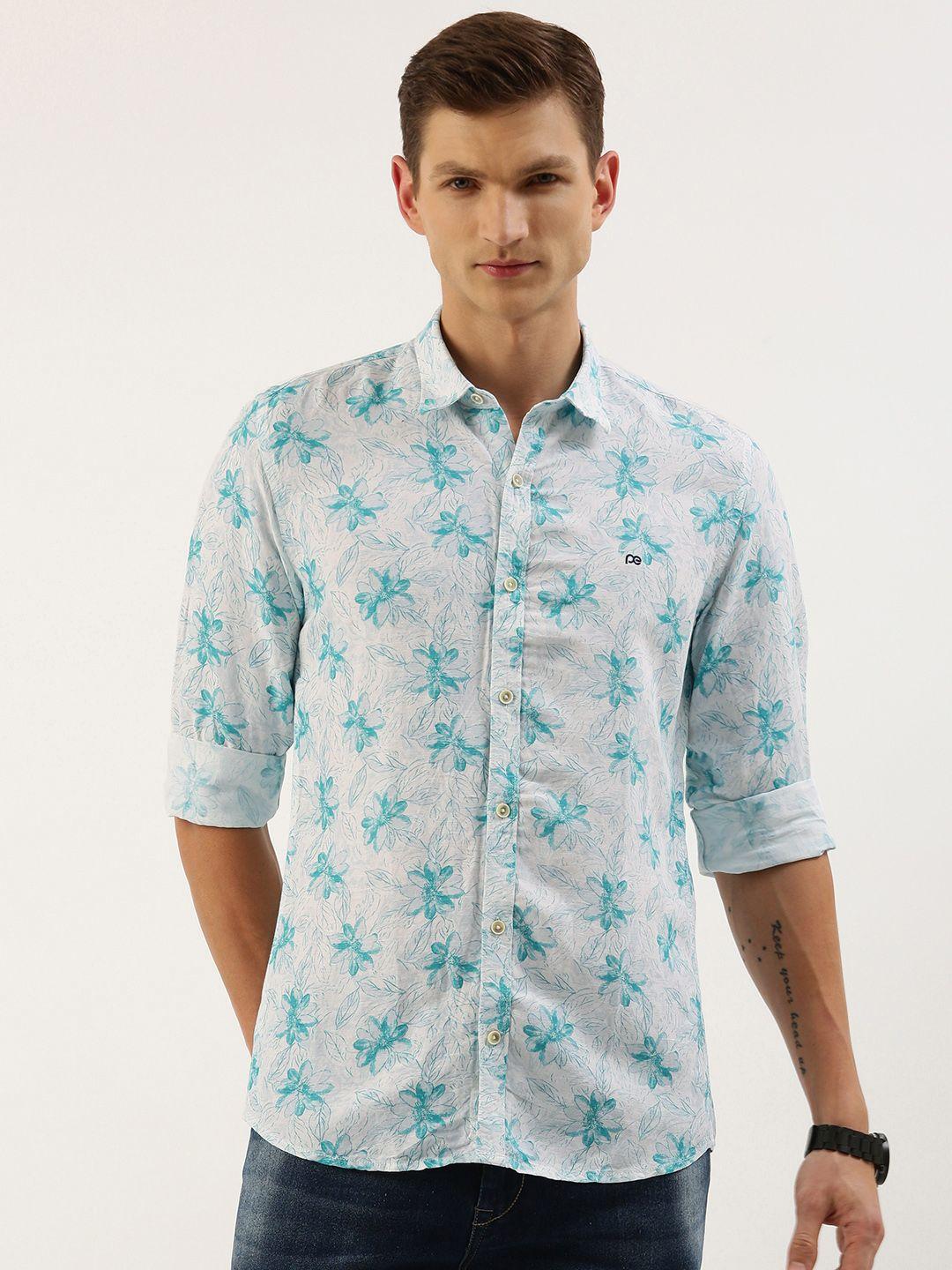 peter england men slim fit floral printed opaque casual shirt