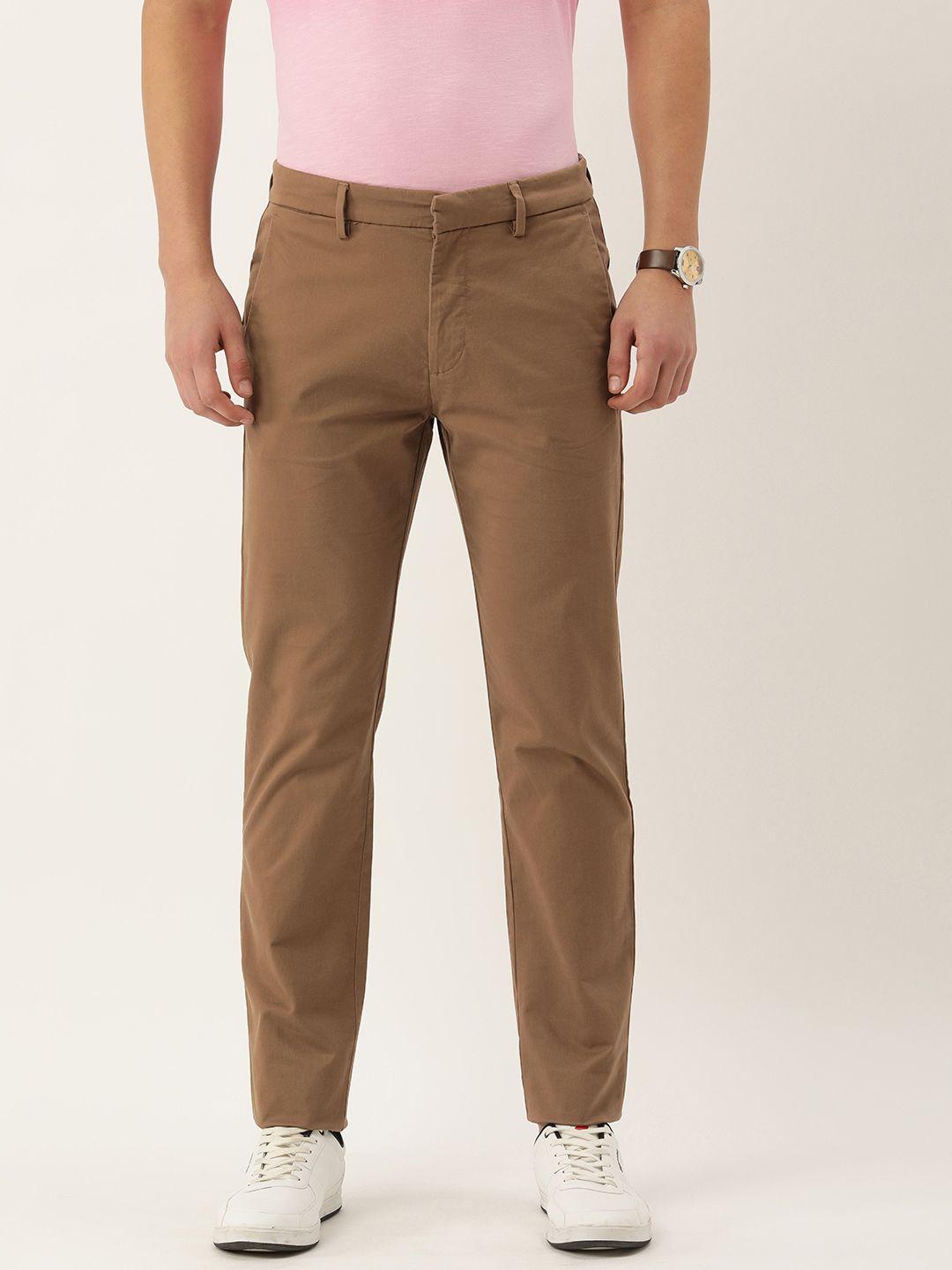 peter england men solid slim fit trousers