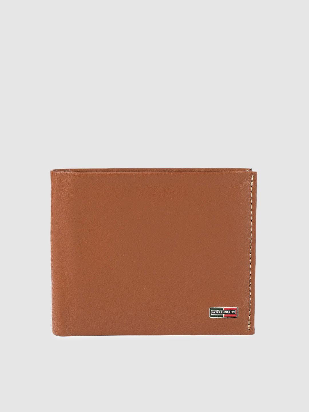 peter england men tan leather two fold wallet