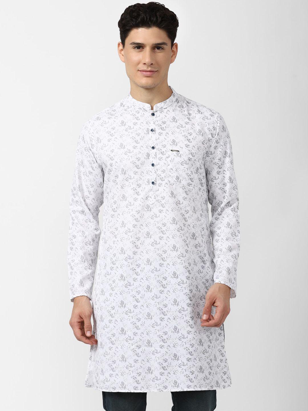 peter england men white floral printed floral kurta