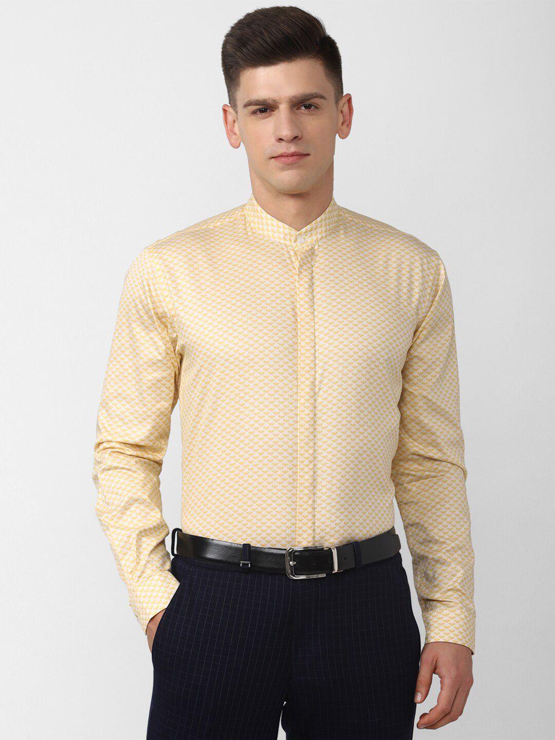 peter england men yellow printed formal shirt