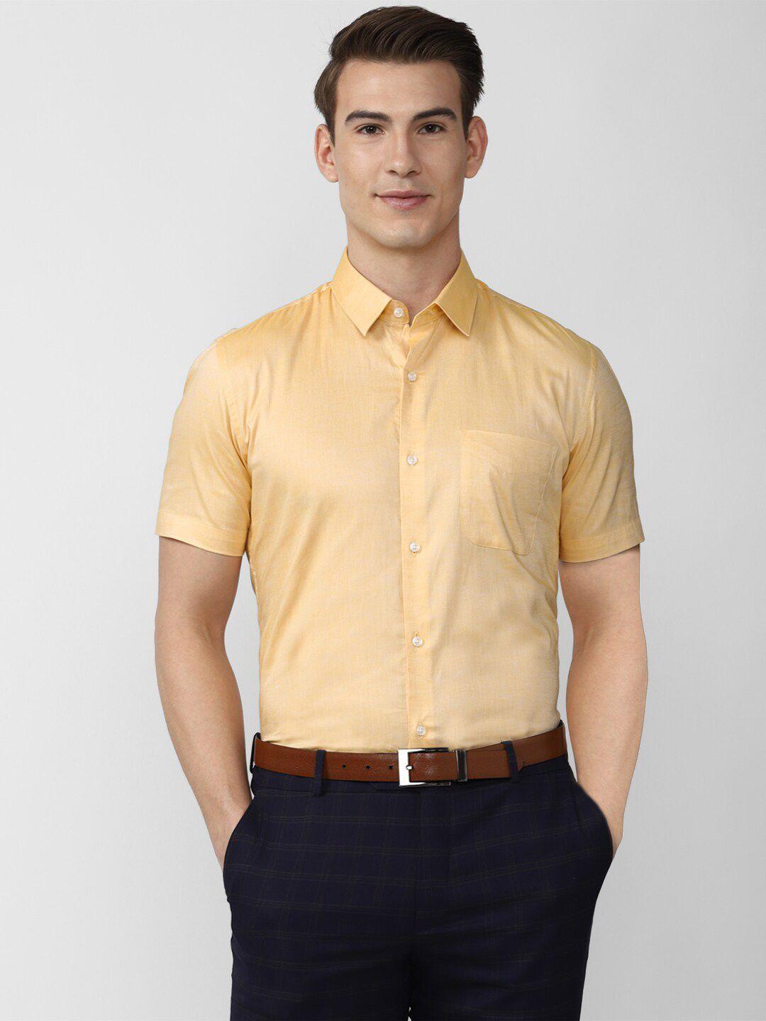 peter england men yellow short sleeves slim fit formal shirt