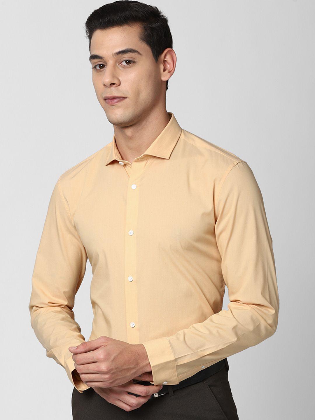 peter england men yellow slim fit formal shirt