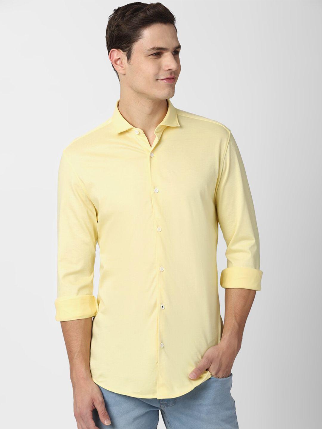 peter england men yellow slim fit pure cotton casual shirt