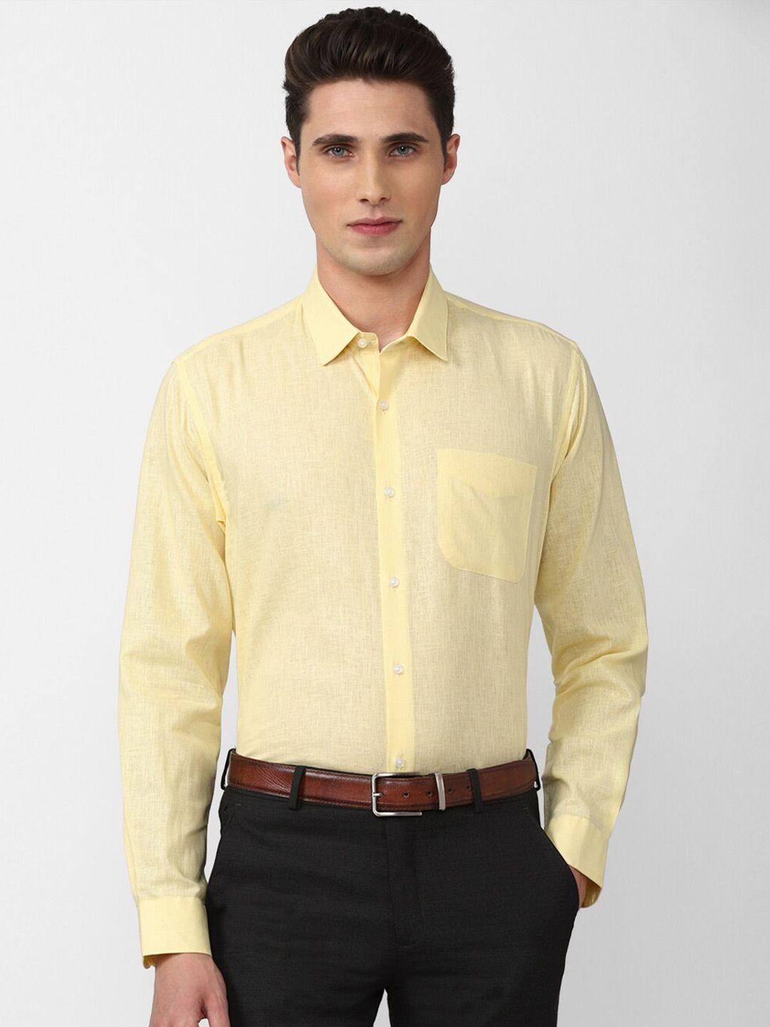 peter england men yellow solid formal regular fit shirt