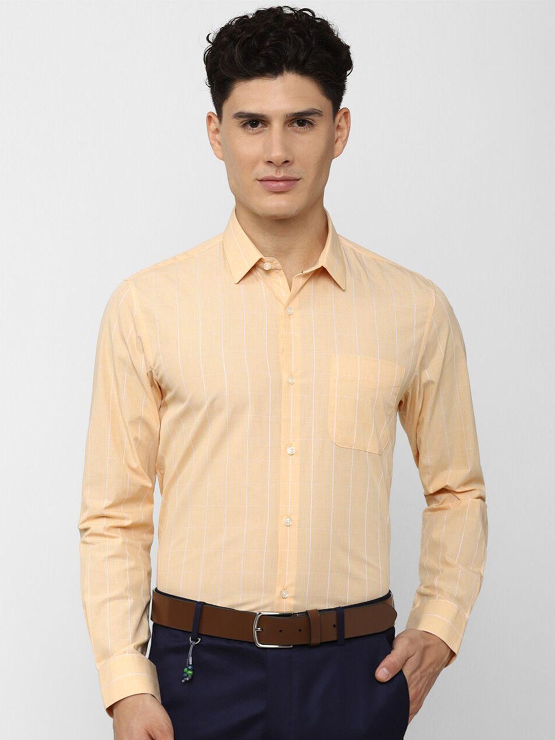 peter england men yellow vertical stripes  formal shirt