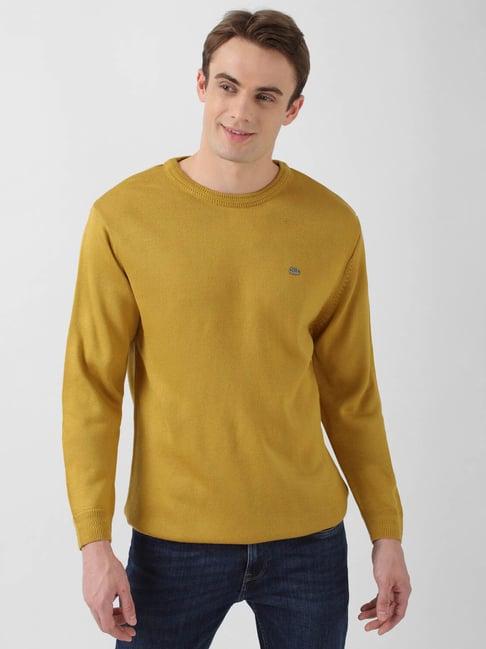 peter england mustard cotton regular fit sweater