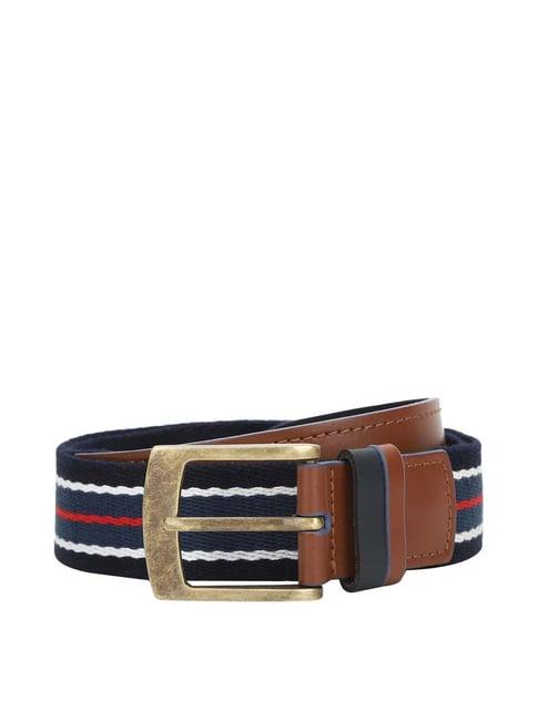 peter england navy blue striped waist belt for men