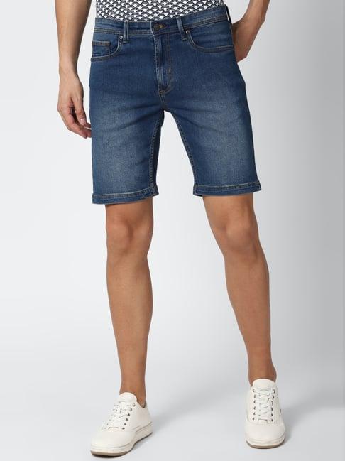 peter england navy cotton regular fit denim shorts