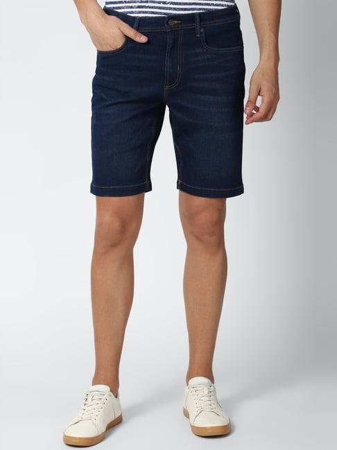 peter england navy cotton regular fit denim shorts