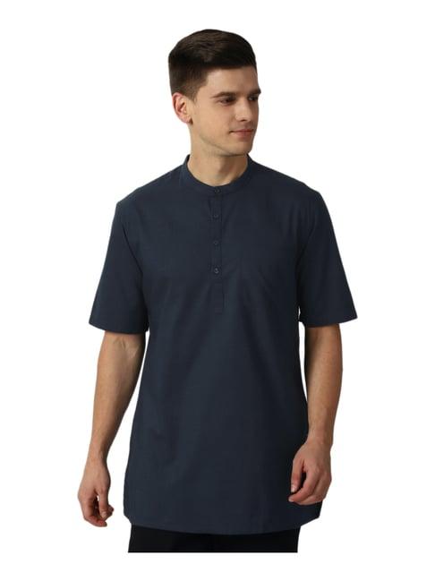 peter england navy cotton regular fit kurta