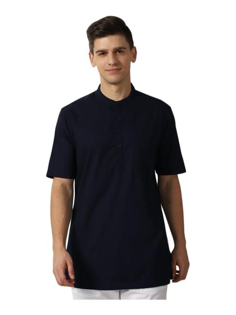 peter england navy cotton regular fit kurta