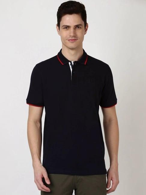 peter england navy cotton regular fit polo t-shirt