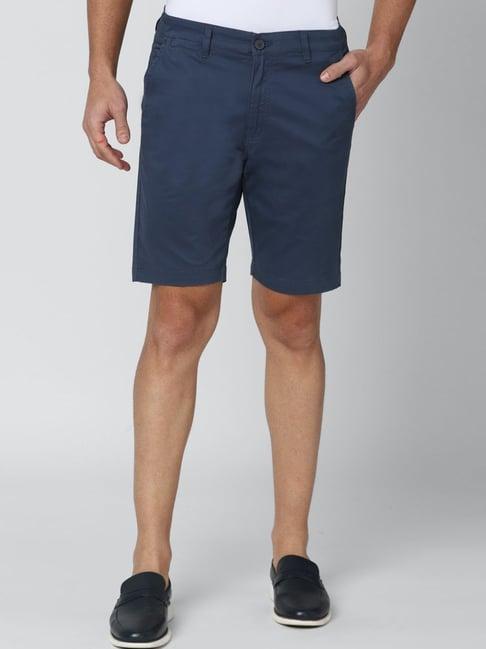 peter england navy cotton regular fit shorts