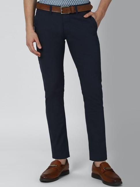 peter england navy cotton skinny fit trousers