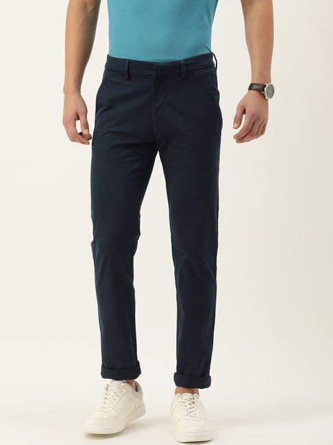 peter england navy cotton slim fit chinos