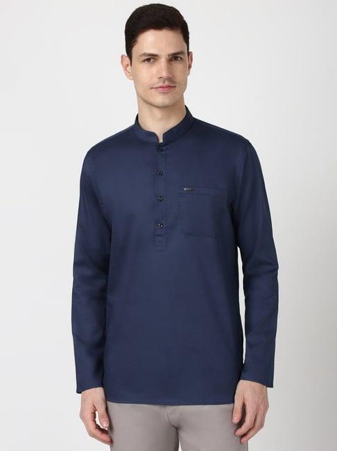 peter england navy cotton slim fit short kurta