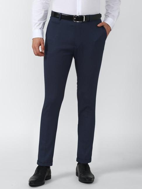 peter england navy regular fit texture trousers