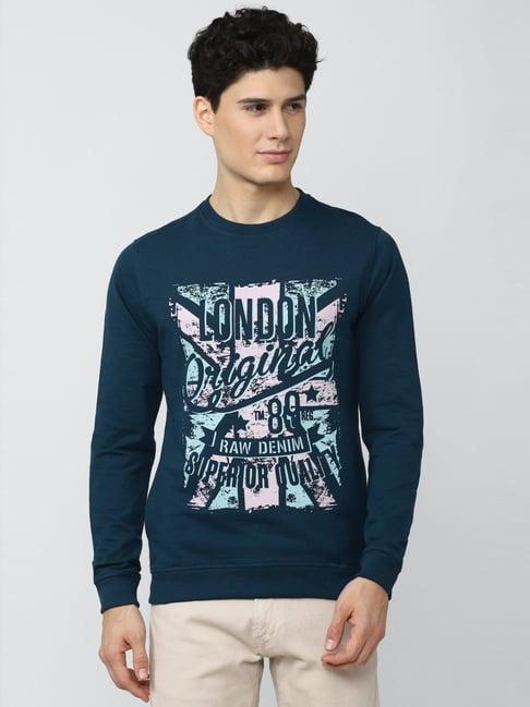 peter england navy slim fit printed sweatshirt