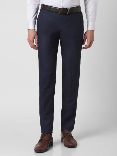 peter england navy slim fit texture trousers