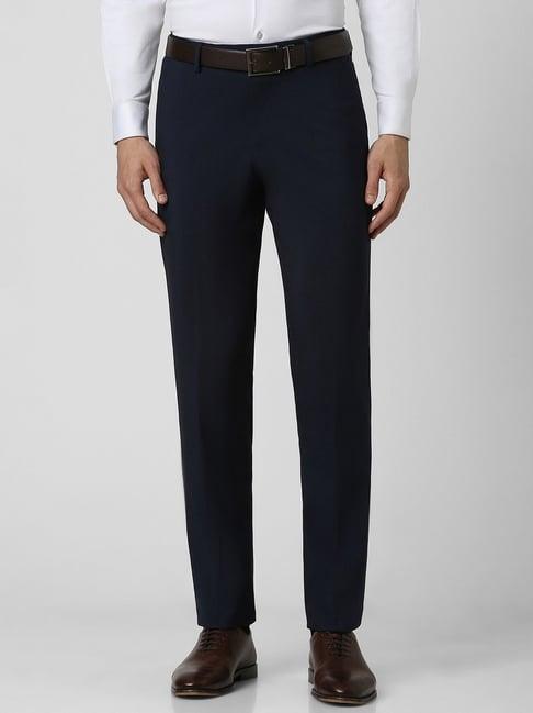 peter england navy slim fit texture trousers