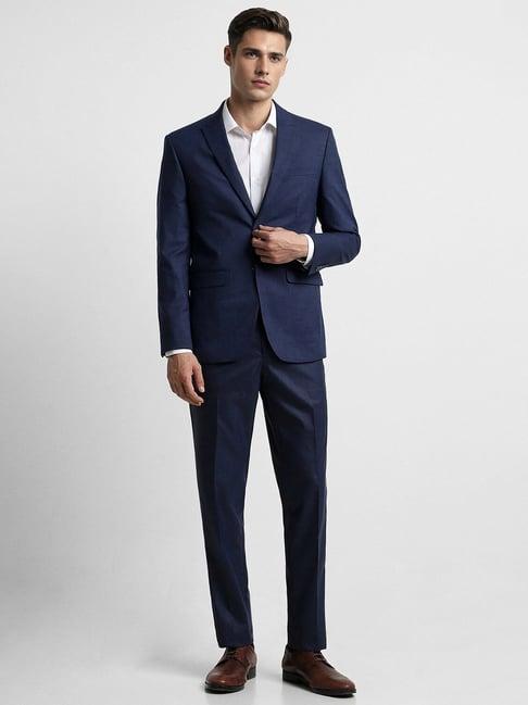 peter england navy slim fit texture two piece suit