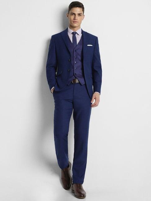 peter england navy slim fit three piece suit